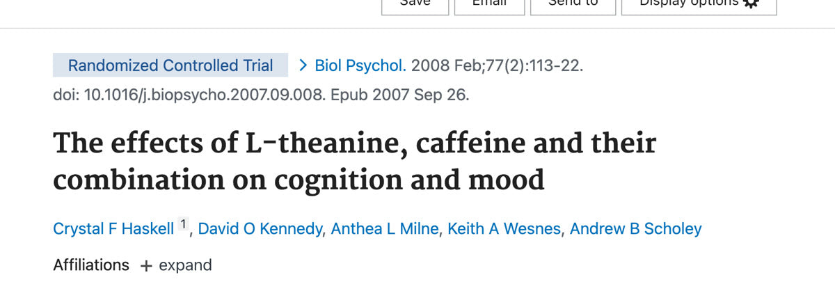 Théanine · Caféine — source scientifique